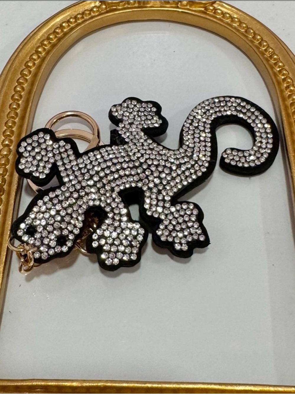 New Glittering Iguana Keychain Black with Silver Crystals